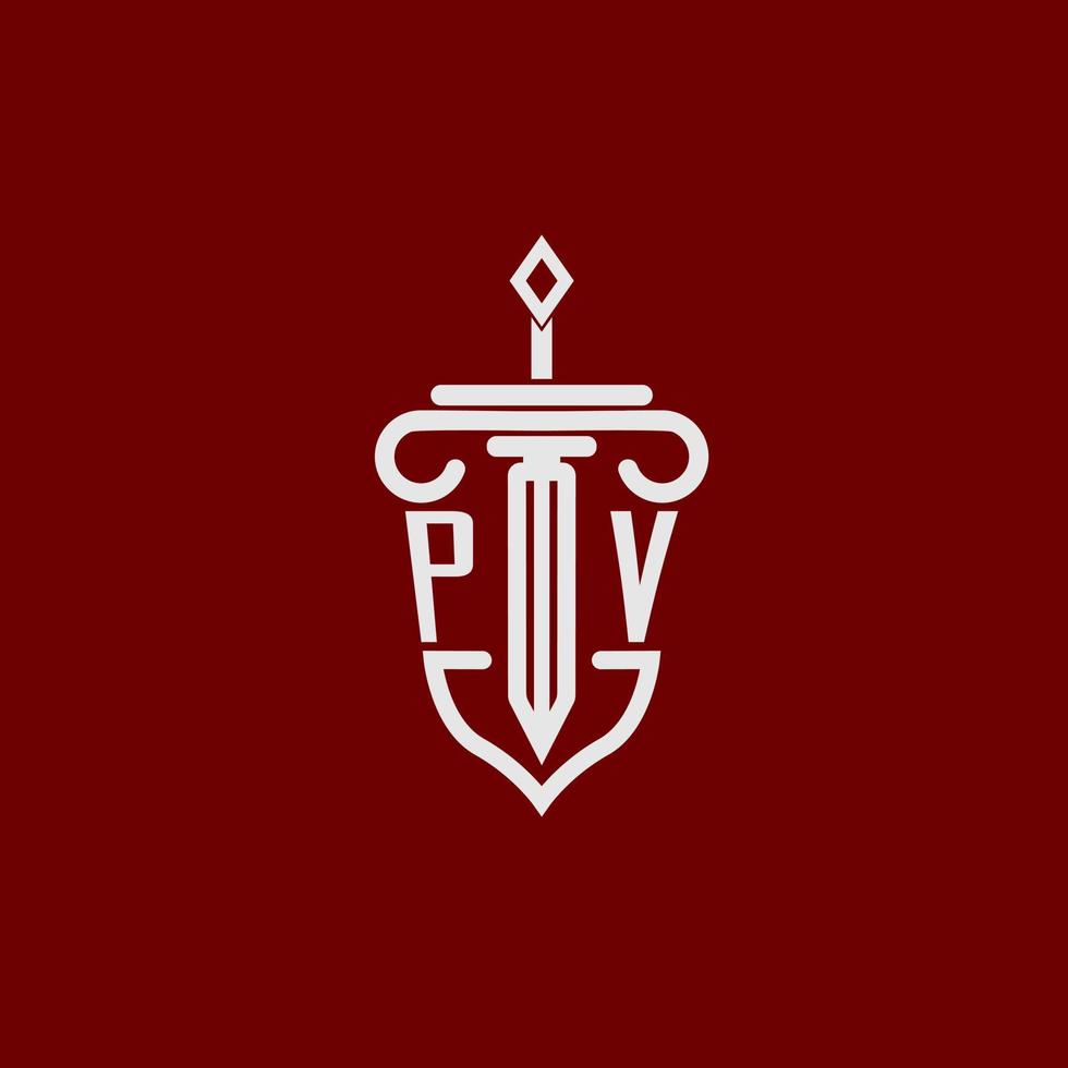 pv första logotyp monogram design för Rättslig advokat vektor bild med svärd och skydda