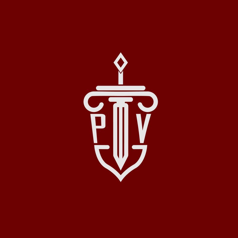 pv Initiale Logo Monogramm Design zum legal Anwalt Vektor Bild mit Schwert und Schild