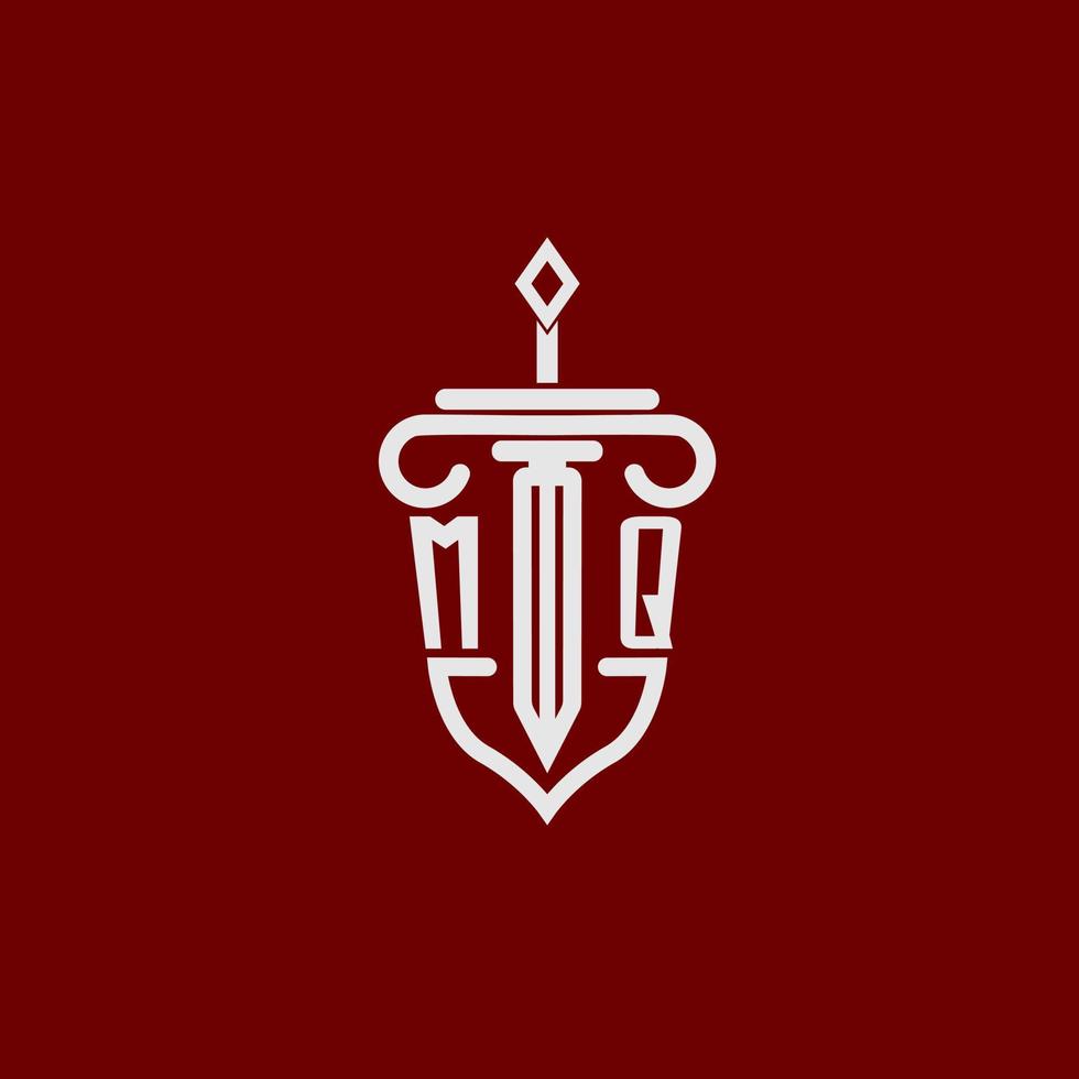 mq första logotyp monogram design för Rättslig advokat vektor bild med svärd och skydda