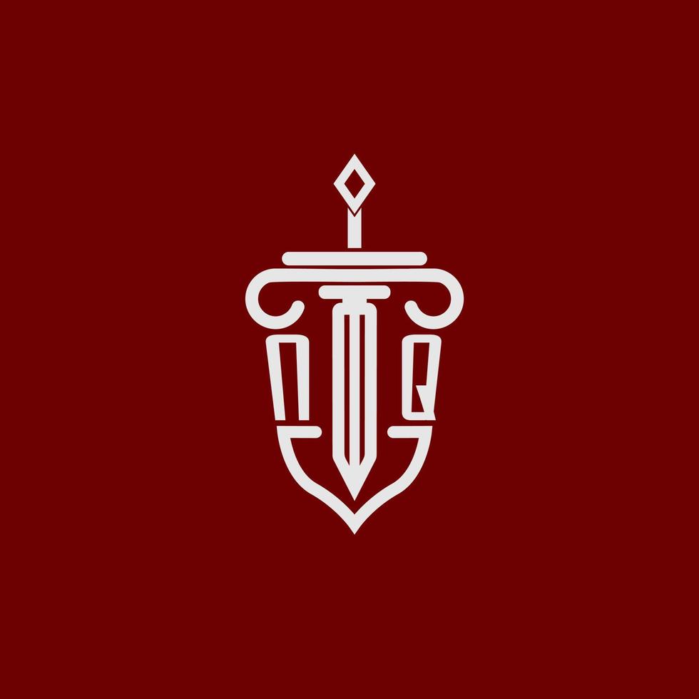 nq första logotyp monogram design för Rättslig advokat vektor bild med svärd och skydda