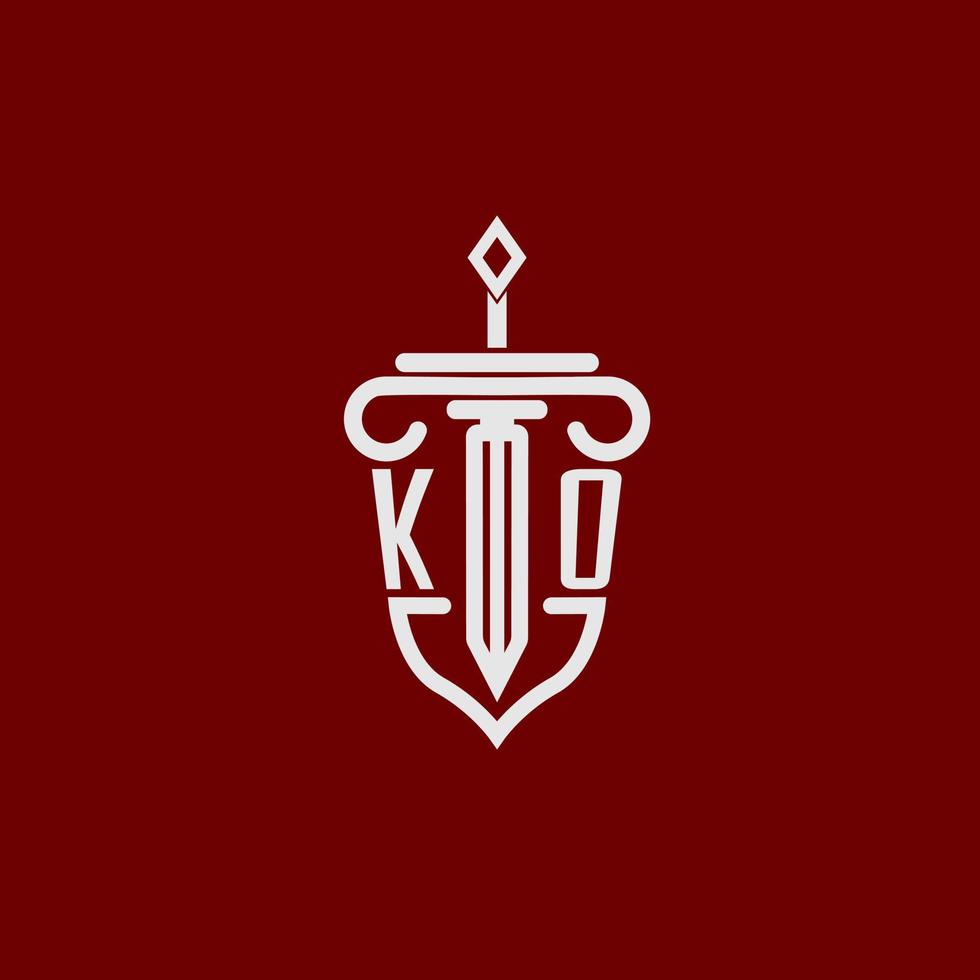 ko Initiale Logo Monogramm Design zum legal Anwalt Vektor Bild mit Schwert und Schild