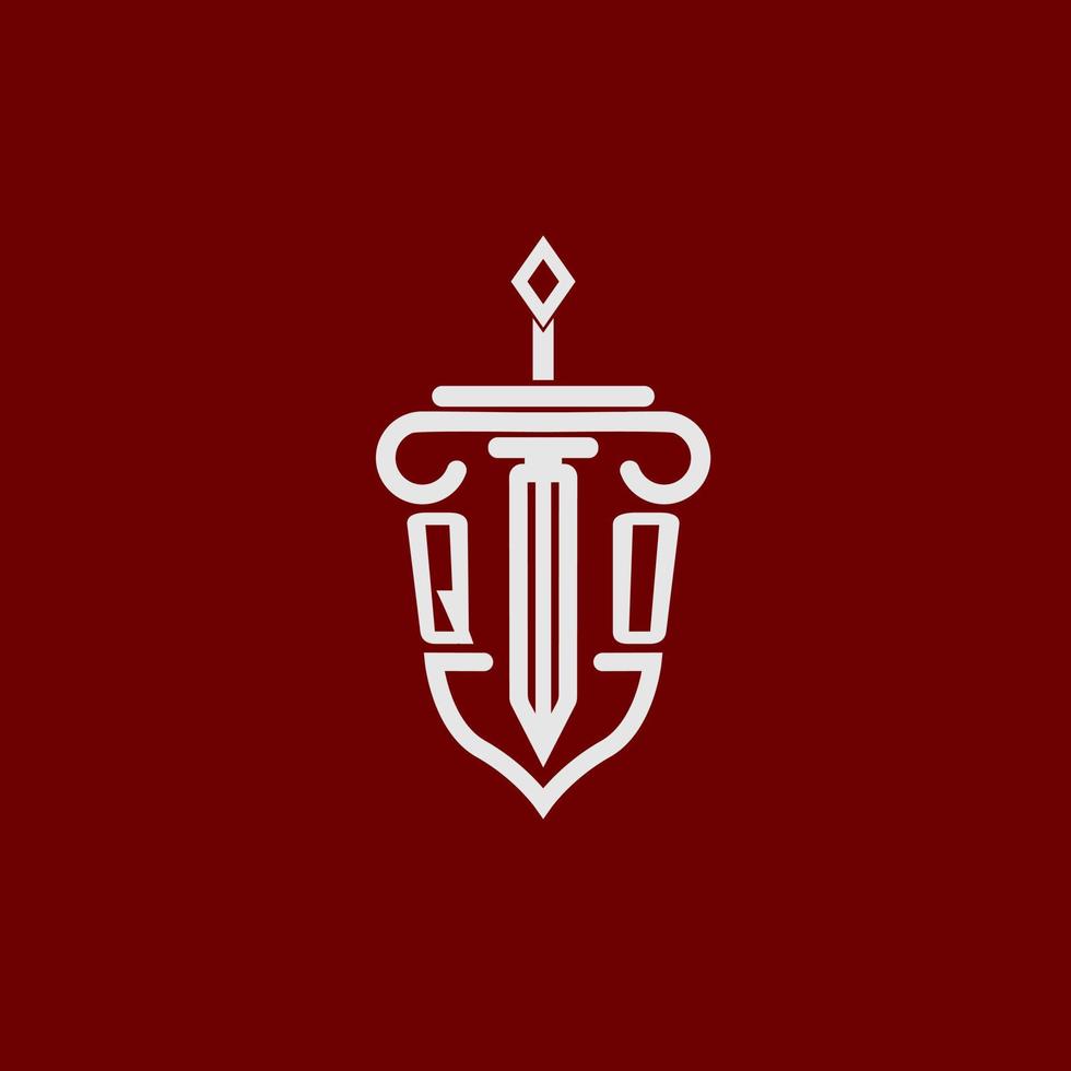 qo Initiale Logo Monogramm Design zum legal Anwalt Vektor Bild mit Schwert und Schild