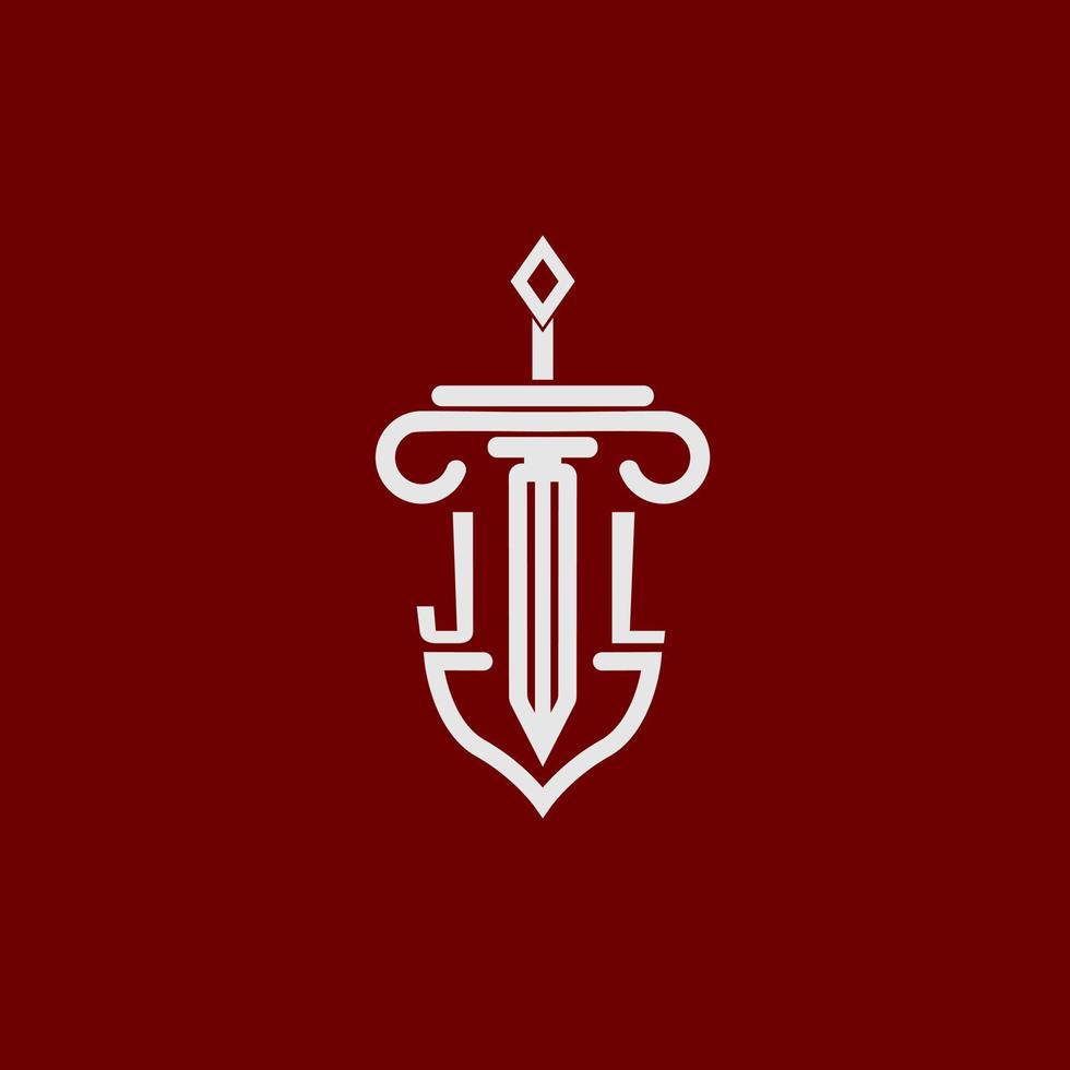 J L Initiale Logo Monogramm Design zum legal Anwalt Vektor Bild mit Schwert und Schild