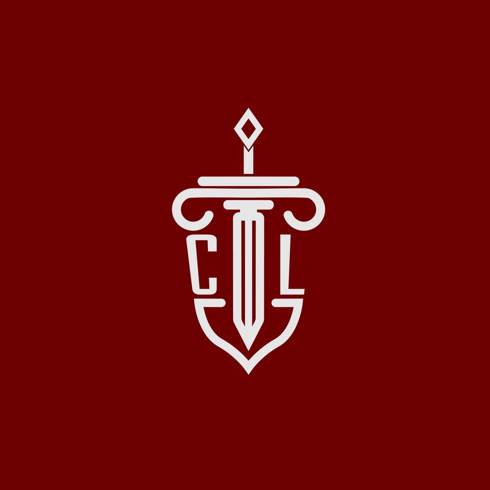 cl Initiale Logo Monogramm Design zum legal Anwalt Vektor Bild mit Schwert und Schild