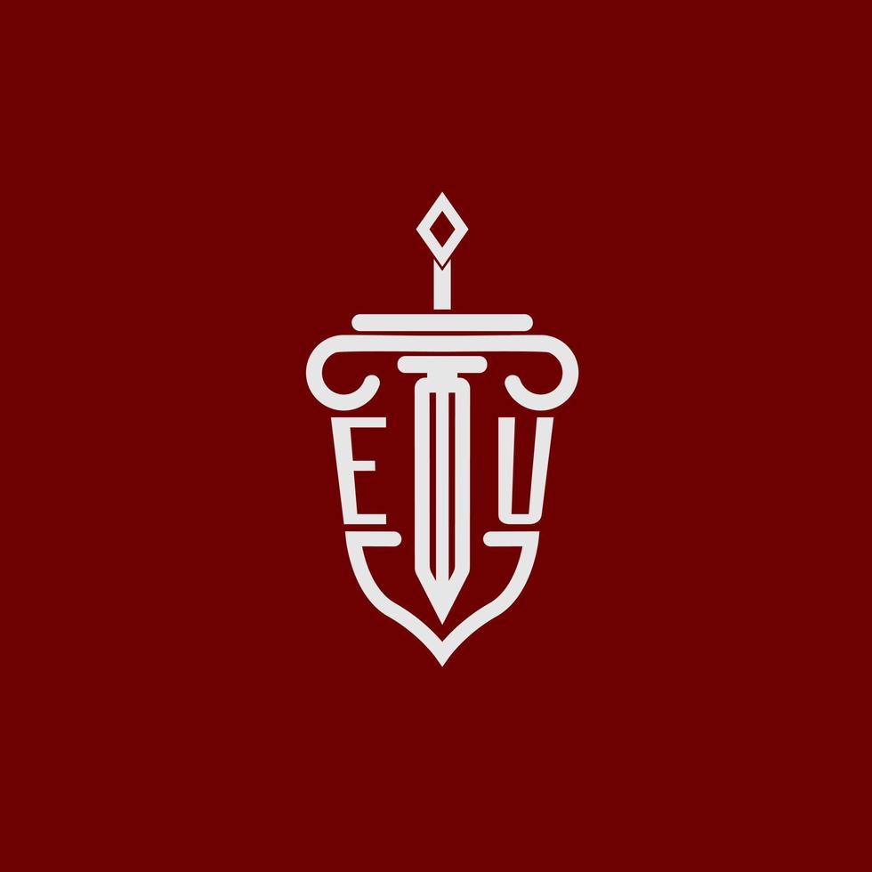 eu första logotyp monogram design för Rättslig advokat vektor bild med svärd och skydda