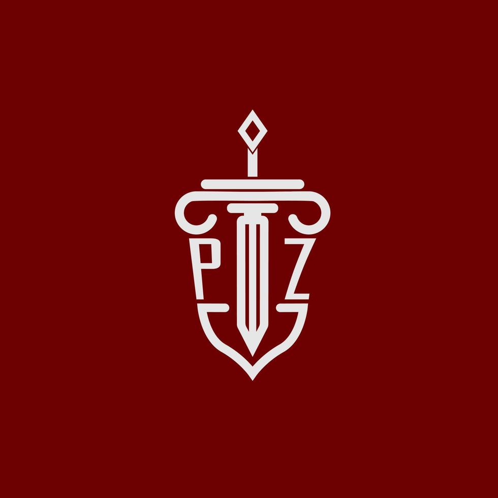 pz Initiale Logo Monogramm Design zum legal Anwalt Vektor Bild mit Schwert und Schild