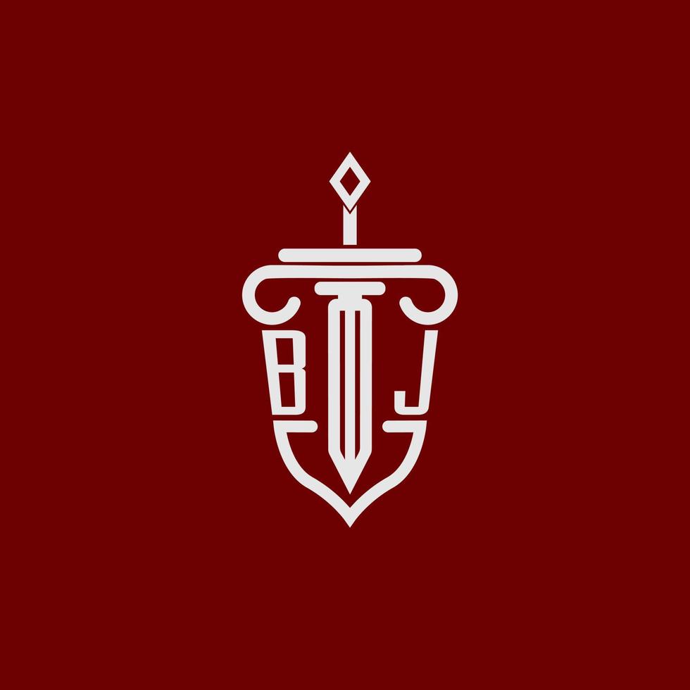 bj första logotyp monogram design för Rättslig advokat vektor bild med svärd och skydda