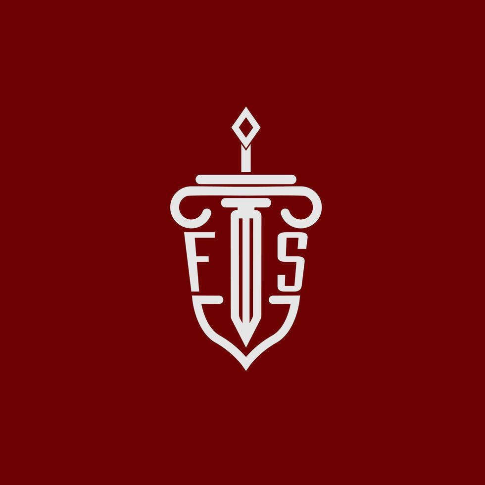 fs första logotyp monogram design för Rättslig advokat vektor bild med svärd och skydda