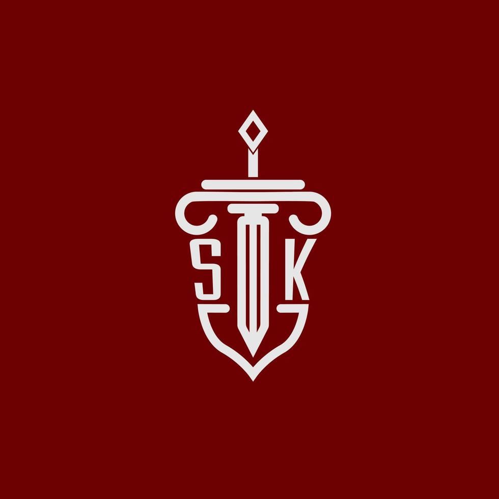 sk Initiale Logo Monogramm Design zum legal Anwalt Vektor Bild mit Schwert und Schild
