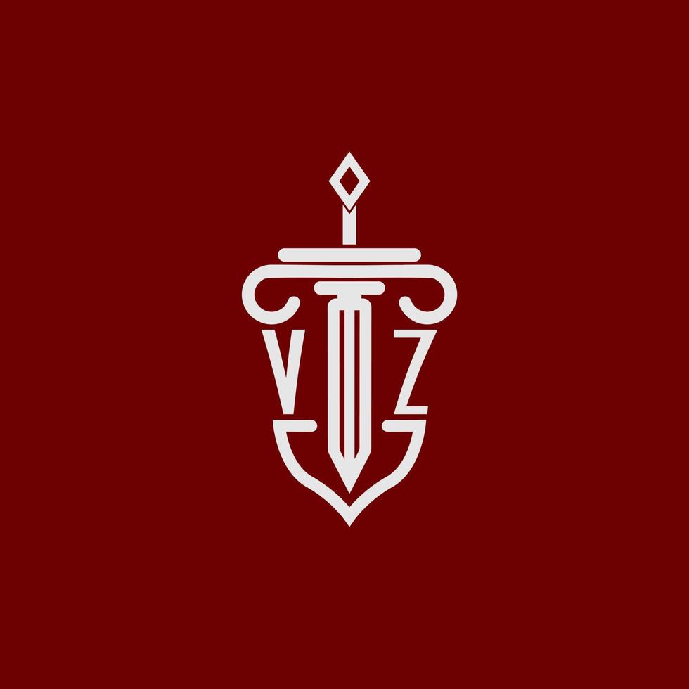 vz första logotyp monogram design för Rättslig advokat vektor bild med svärd och skydda