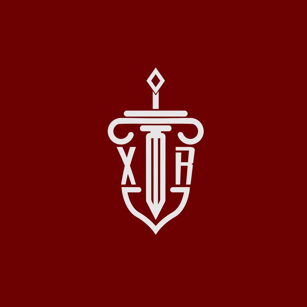 xr Initiale Logo Monogramm Design zum legal Anwalt Vektor Bild mit Schwert und Schild