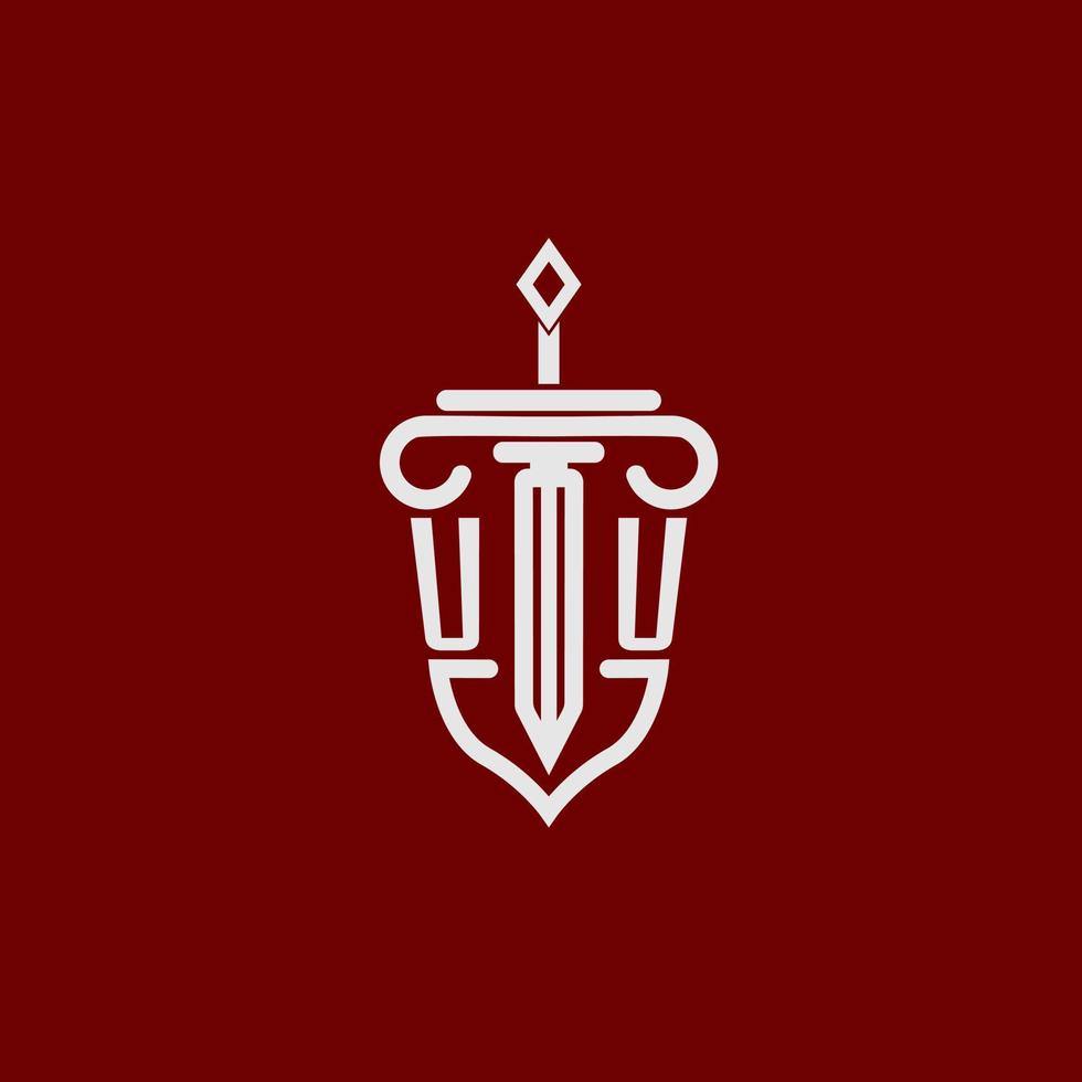 U u första logotyp monogram design för Rättslig advokat vektor bild med svärd och skydda