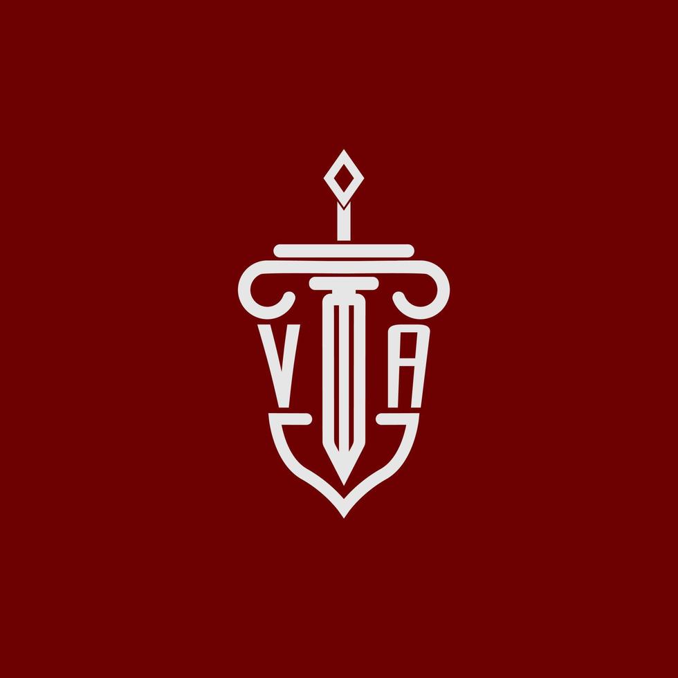 va Initiale Logo Monogramm Design zum legal Anwalt Vektor Bild mit Schwert und Schild
