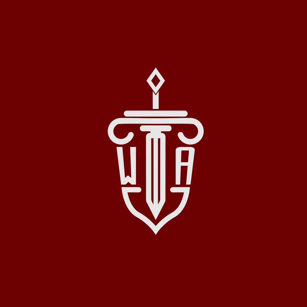wa första logotyp monogram design för Rättslig advokat vektor bild med svärd och skydda