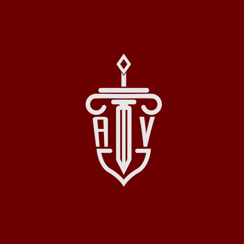 AV första logotyp monogram design för Rättslig advokat vektor bild med svärd och skydda