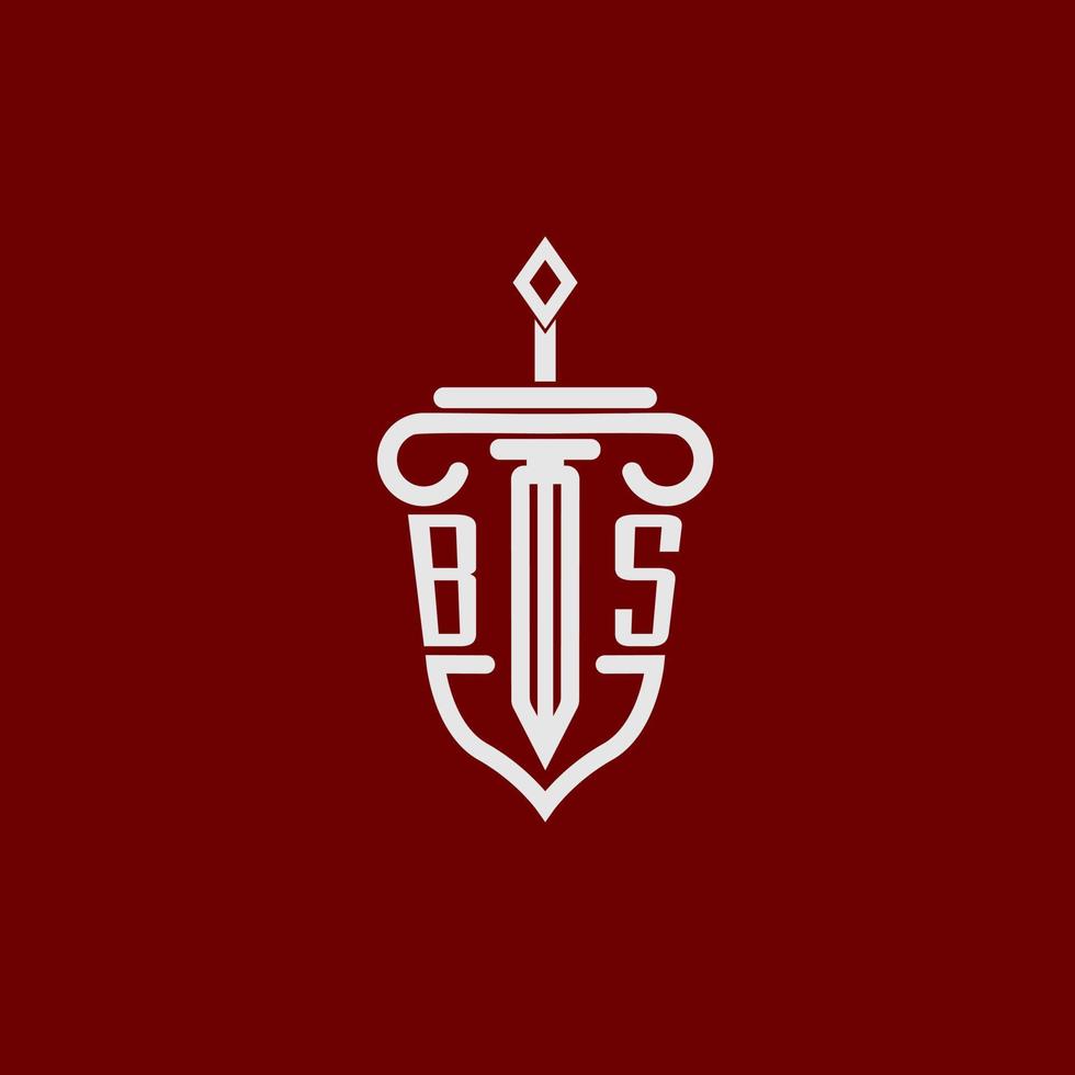 bs första logotyp monogram design för Rättslig advokat vektor bild med svärd och skydda