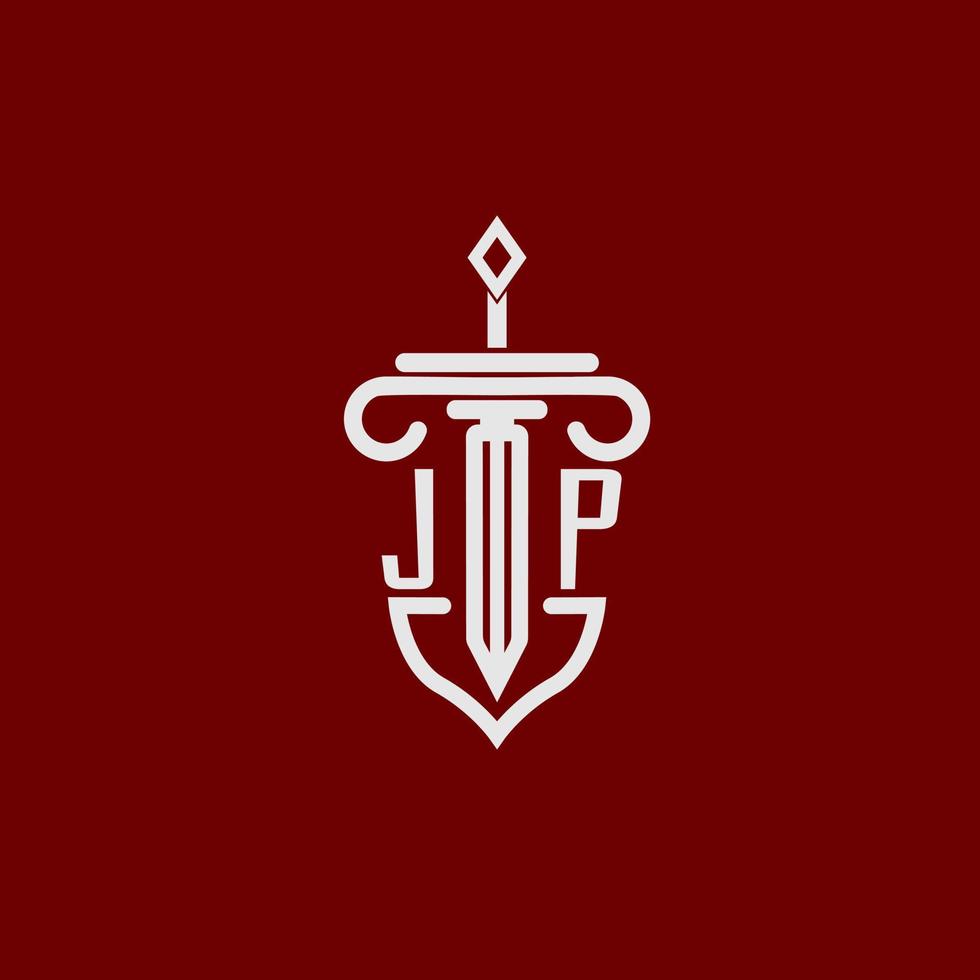 jp första logotyp monogram design för Rättslig advokat vektor bild med svärd och skydda