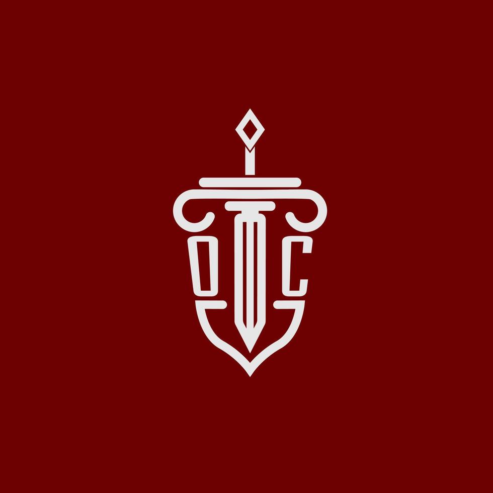 oc första logotyp monogram design för Rättslig advokat vektor bild med svärd och skydda