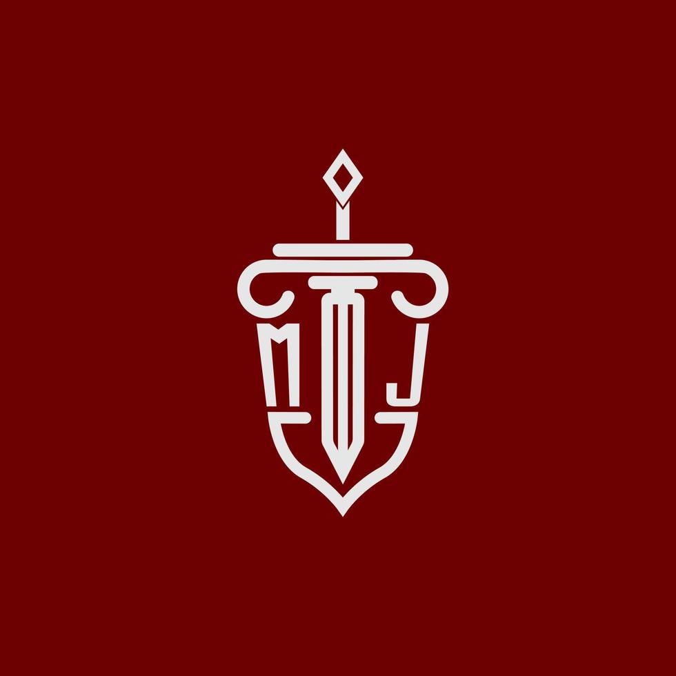 mj Initiale Logo Monogramm Design zum legal Anwalt Vektor Bild mit Schwert und Schild
