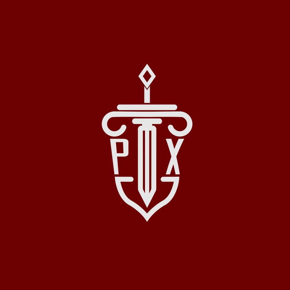 px första logotyp monogram design för Rättslig advokat vektor bild med svärd och skydda