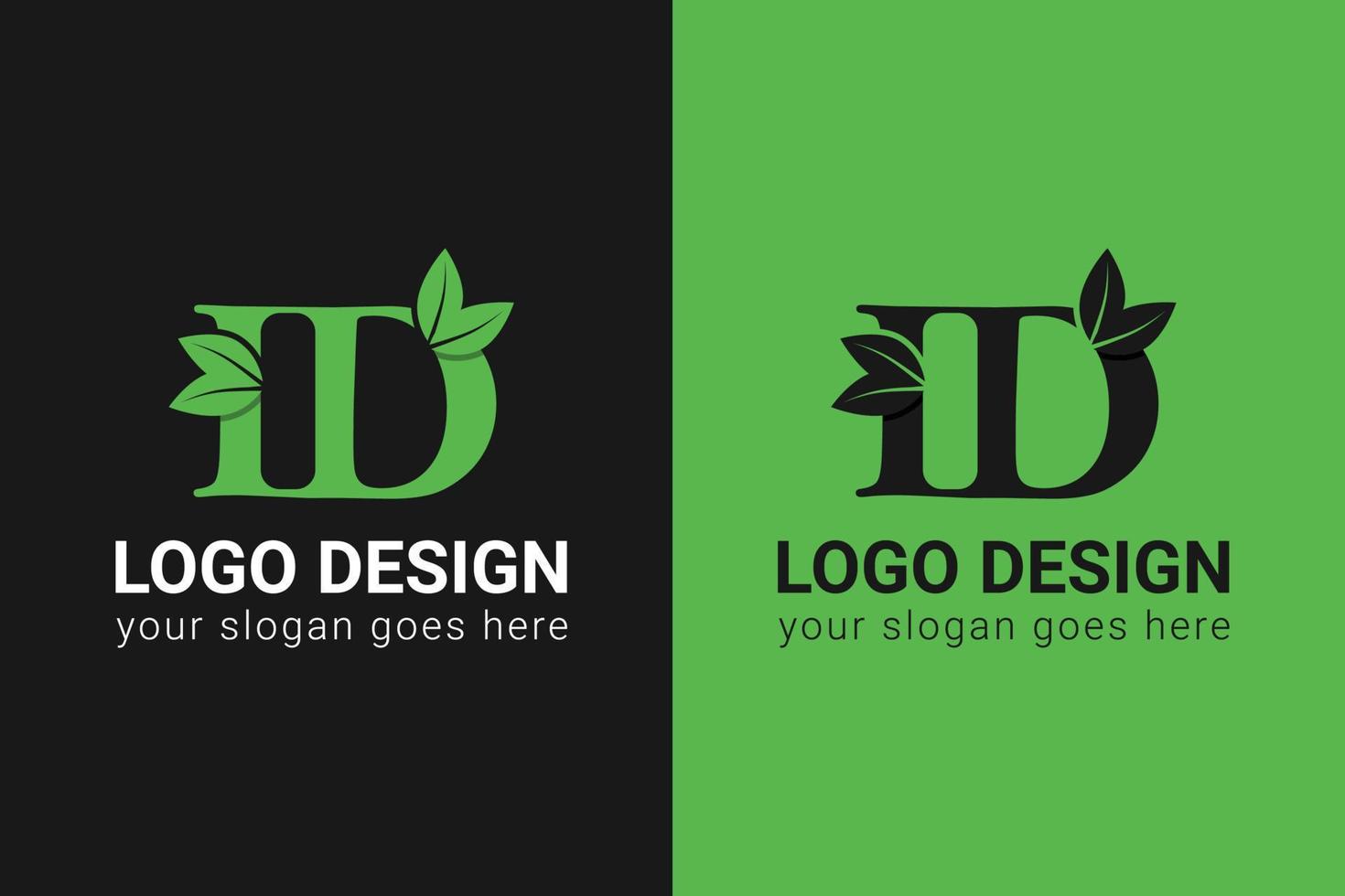 ekologi id brev logotyp med grön blad. id brev eco logotyp med blad. vektor typsnitt för natur affischer, eco vänlig emblem, vegan identitet, ört- och botanisk kort etc.