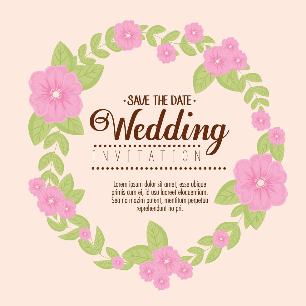Grußkarte mit Blumenkranz für Hochzeitseinladung vektor