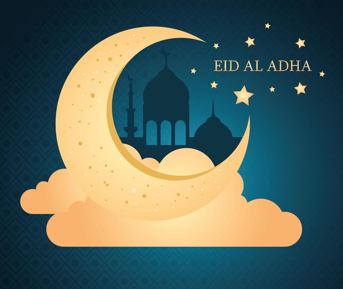 Eid al Adha Mubarak Feier mit Mond und Wolken vektor