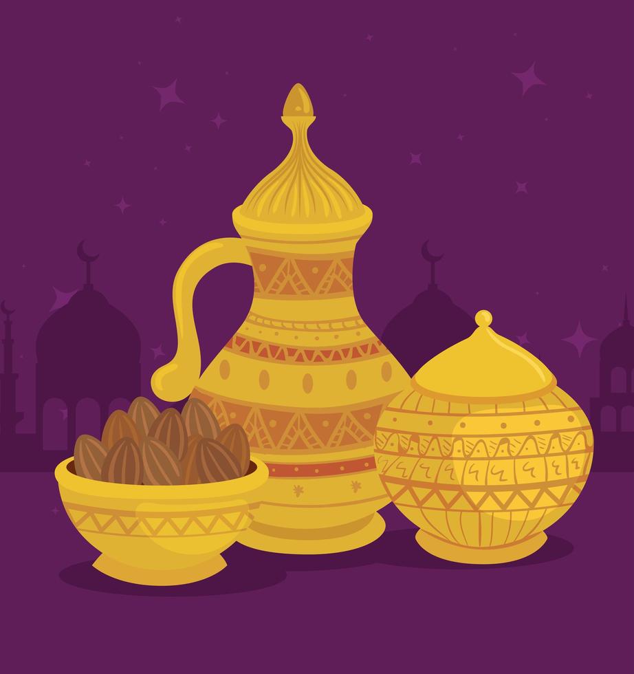 eid al adha Feierkarte mit goldenem Glas und Essen vektor
