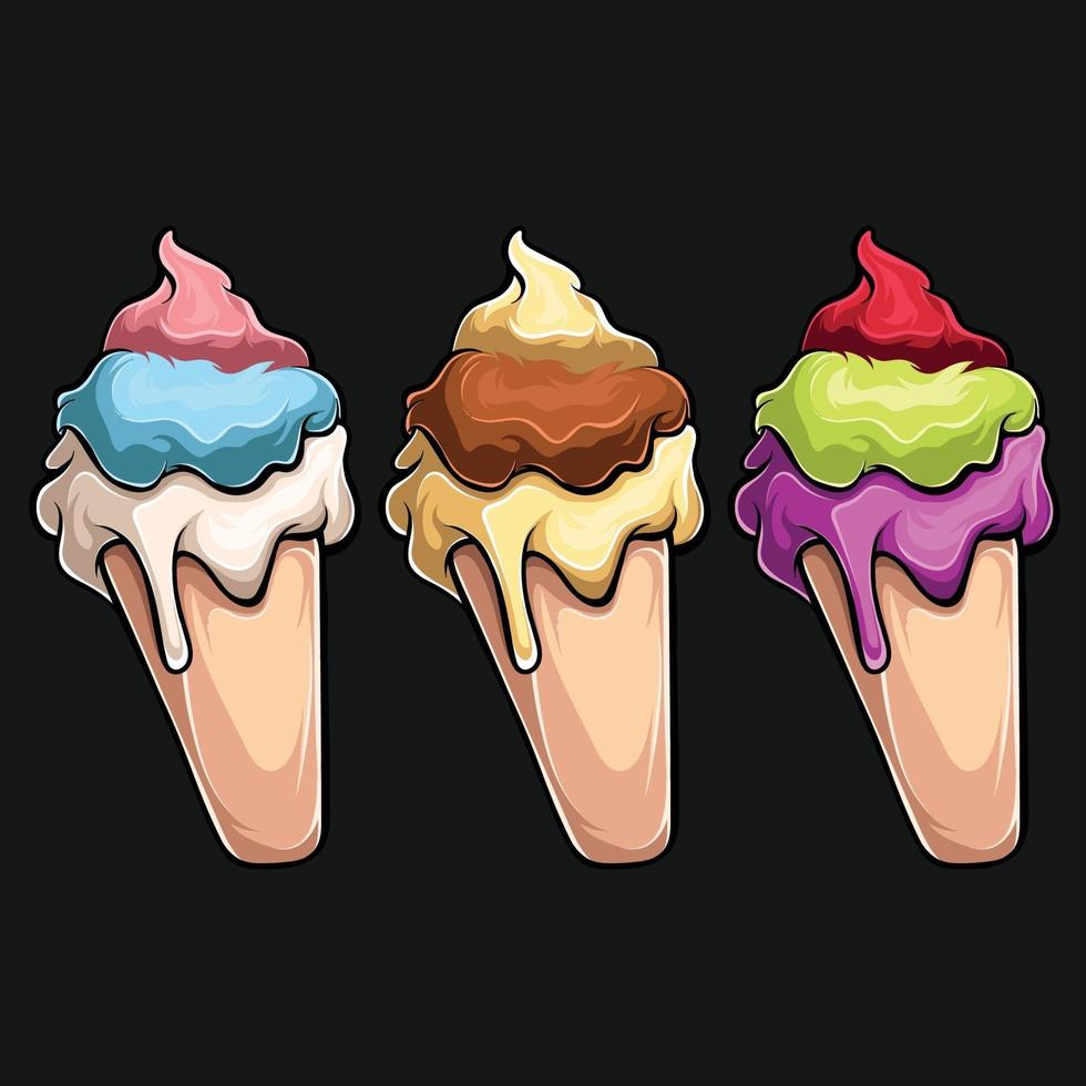 schöne Illustration von drei leckeren Eiscreme mit verschiedenen Farben Vektorbild vektor