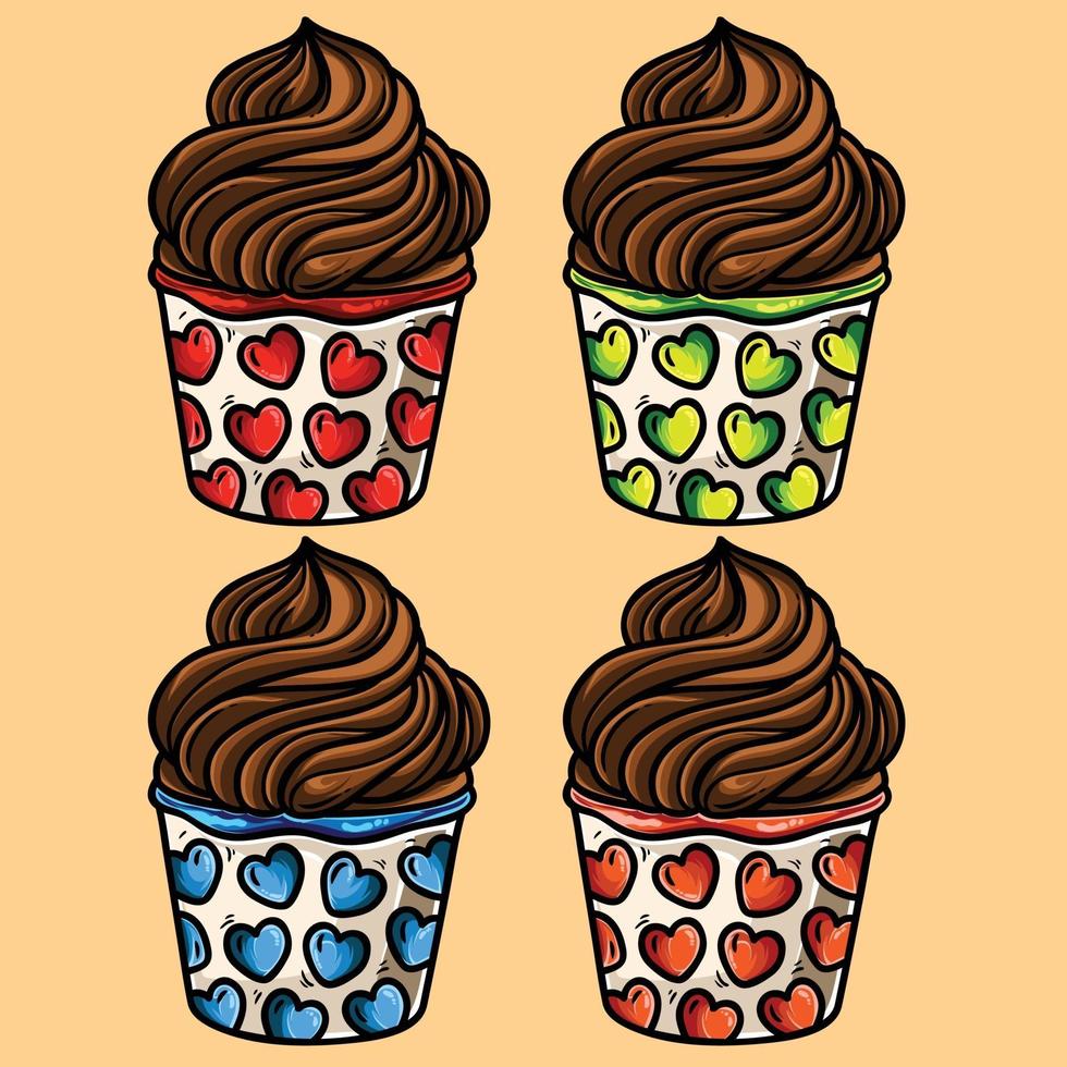 Süßigkeiten Essen cremige Cupcakes mit verschiedenen Geschmacksrichtungen Vektorbild vektor