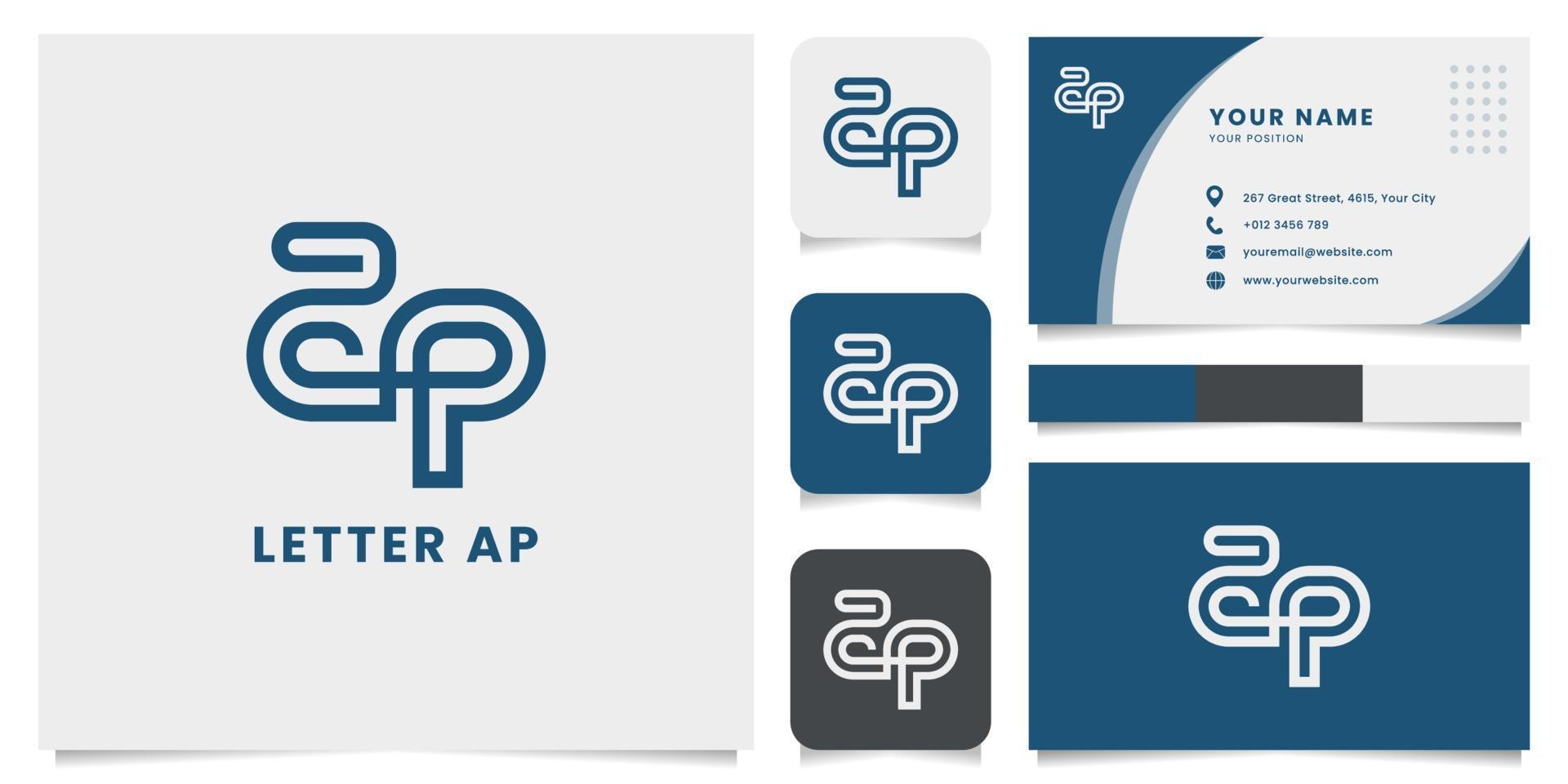 enkel och minimalistisk brev ap-logotyp med visitkortsmall vektor