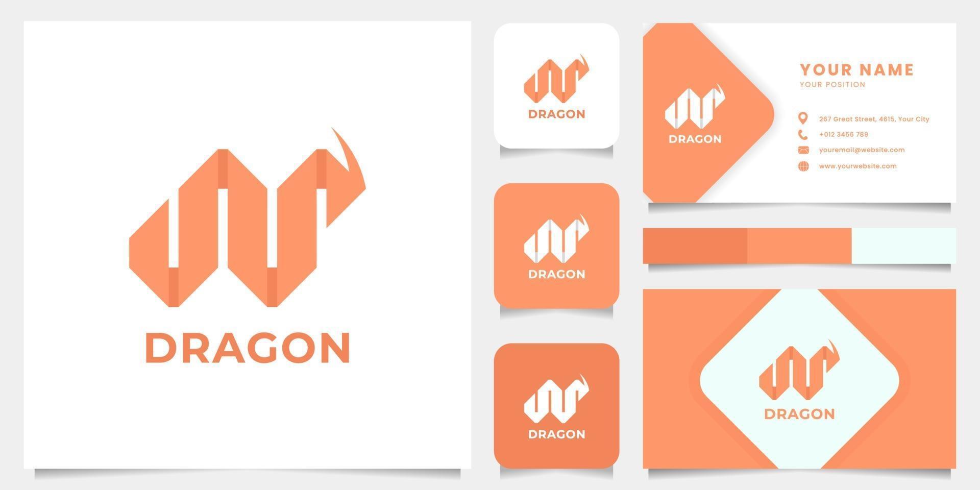 Drachen Origami Logo mit Visitenkartenvorlage vektor