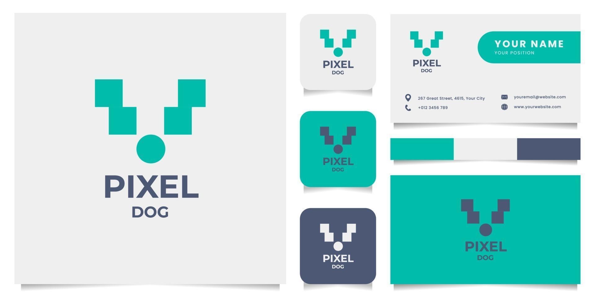 einfaches und minimalistisches Pixel-Hundelogo mit Visitenkartenschablone vektor