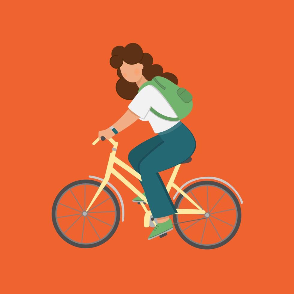 Fahrrad Mädchen eben Stil Frau Tourismus Vektor Illustration