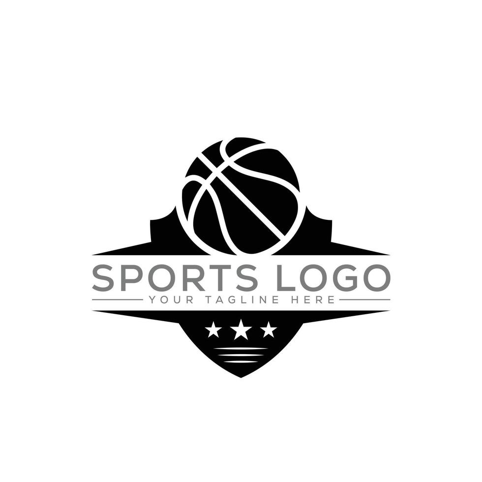 svart och vit basketboll logotyp vektor illustration för sporter.