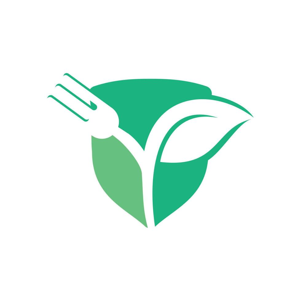 gaffel och blad vektor logotyp design. organisk mat begrepp med gaffel och blad med gaffel och blad.