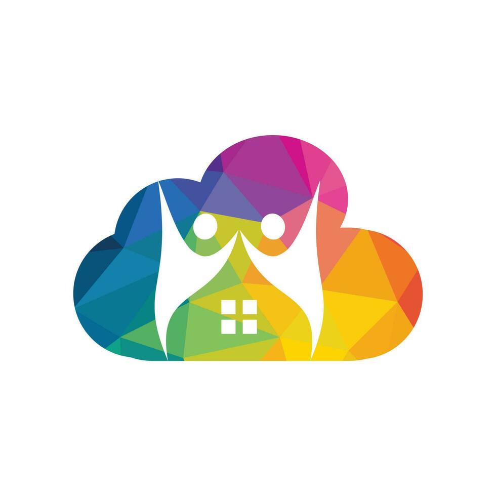 Logo-Design für das Zuhause der Cloud-Community. Cloud-Haus und Menschen-Vektor-Symbol. vektor