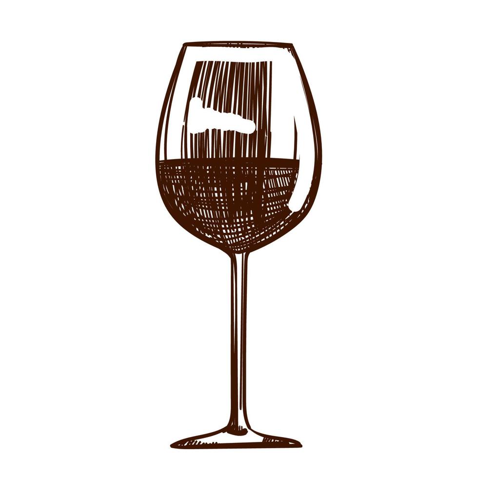 Wein Glas. Illustration. Wein machen Produkte im skizzieren Stil.Vektor Illustration auf isoliert Hintergrund. klassisch alkoholisch trinken. Design zum Netz, die Info Grafik. vektor