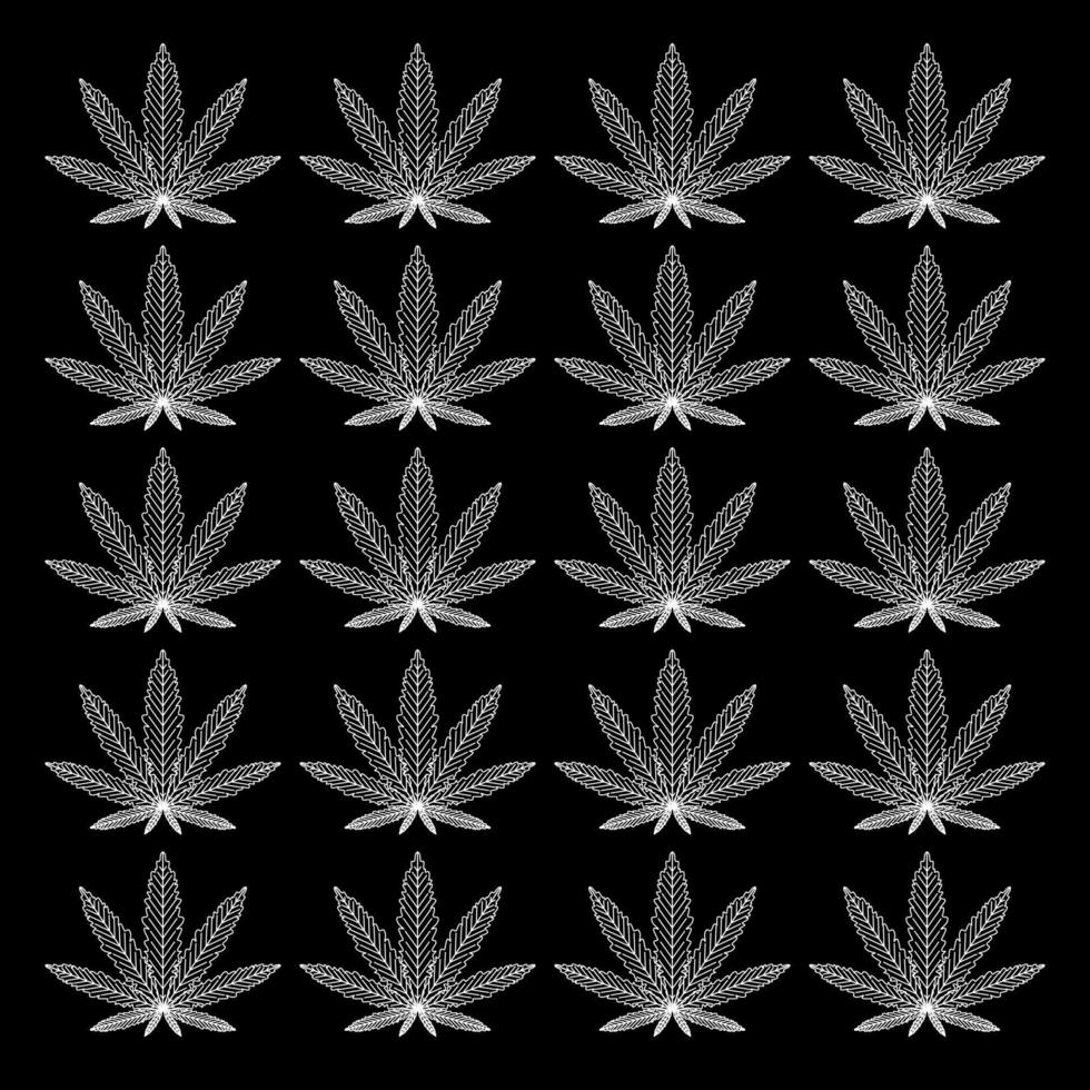 Hanf Tafel. Cannabis Zeichnung dünn Linien Silhouette. Marihuana Ornament Dekor. Blumen- dekorativ Hintergrund Fliese zum Innere. vektor