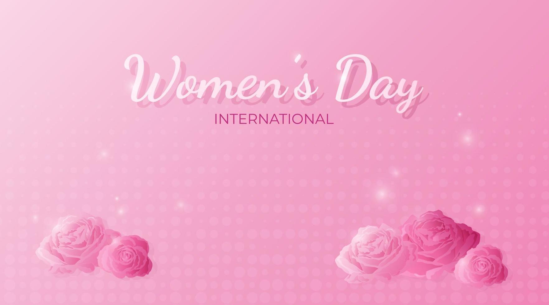 8 März Hintergrund. International Damen Tag Banner mit Rosa Rosen. Gruß Karte auf Pastell- Rosa Ton. Vektor Illustration.