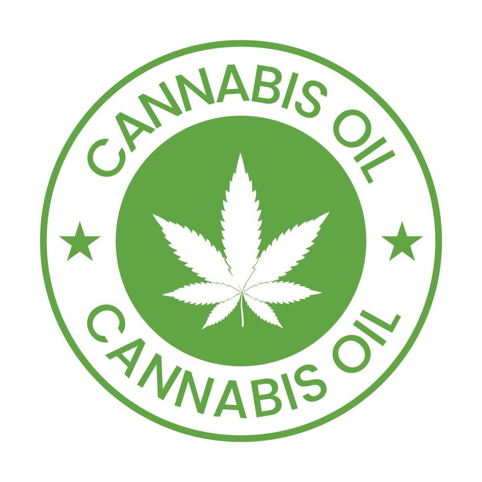 Cannabis Öl Abzeichen Etikette Symbol Vektor, cbd Öl Etikett, Hanf Öl, Marihuana Blatt, Siegel Symbol Design vektor