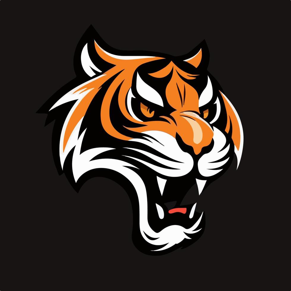 rytande tiger på en mörk bakgrund. platt tiger logotyp. tiger tatuering begrepp. vektor