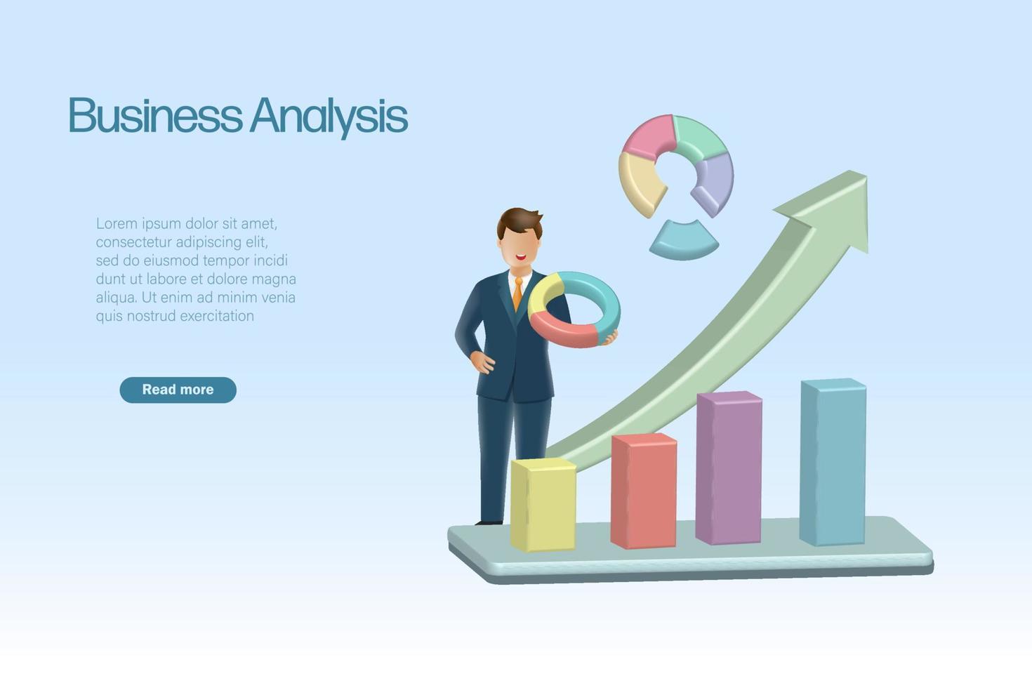 Geschäftsmann Analysieren Geschäft Graph Diagramm. Geschäft Entwicklung zum Erfolg Wachstum im Zukunft planen, Geschäft Bericht und Marketing Strategie. 3d realistisch Vektor. vektor