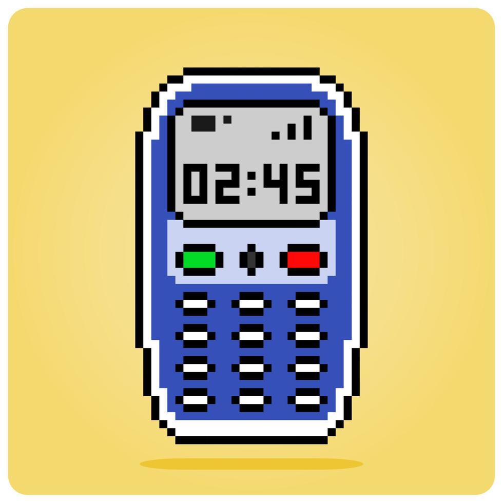 8 bit pixel mobiltelefon. ikon pixlar för spel tillgångar och webb ikoner i vektor illustrationer.