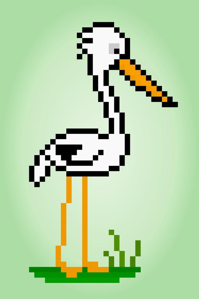 8 bit pixel av en stork. djur- pixel konst för spel tillgångar och korsa sy mönster i vektor illustrationer.