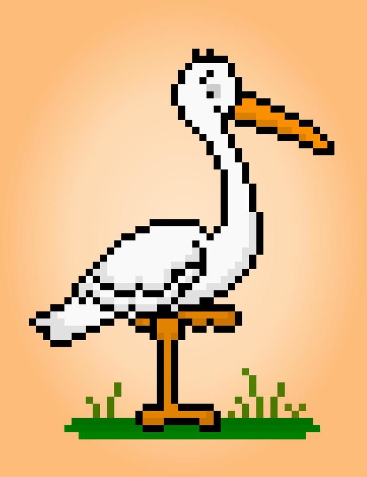 8 bit pixel av en stork. djur- pixel konst för spel tillgångar och korsa sy mönster i vektor illustrationer.