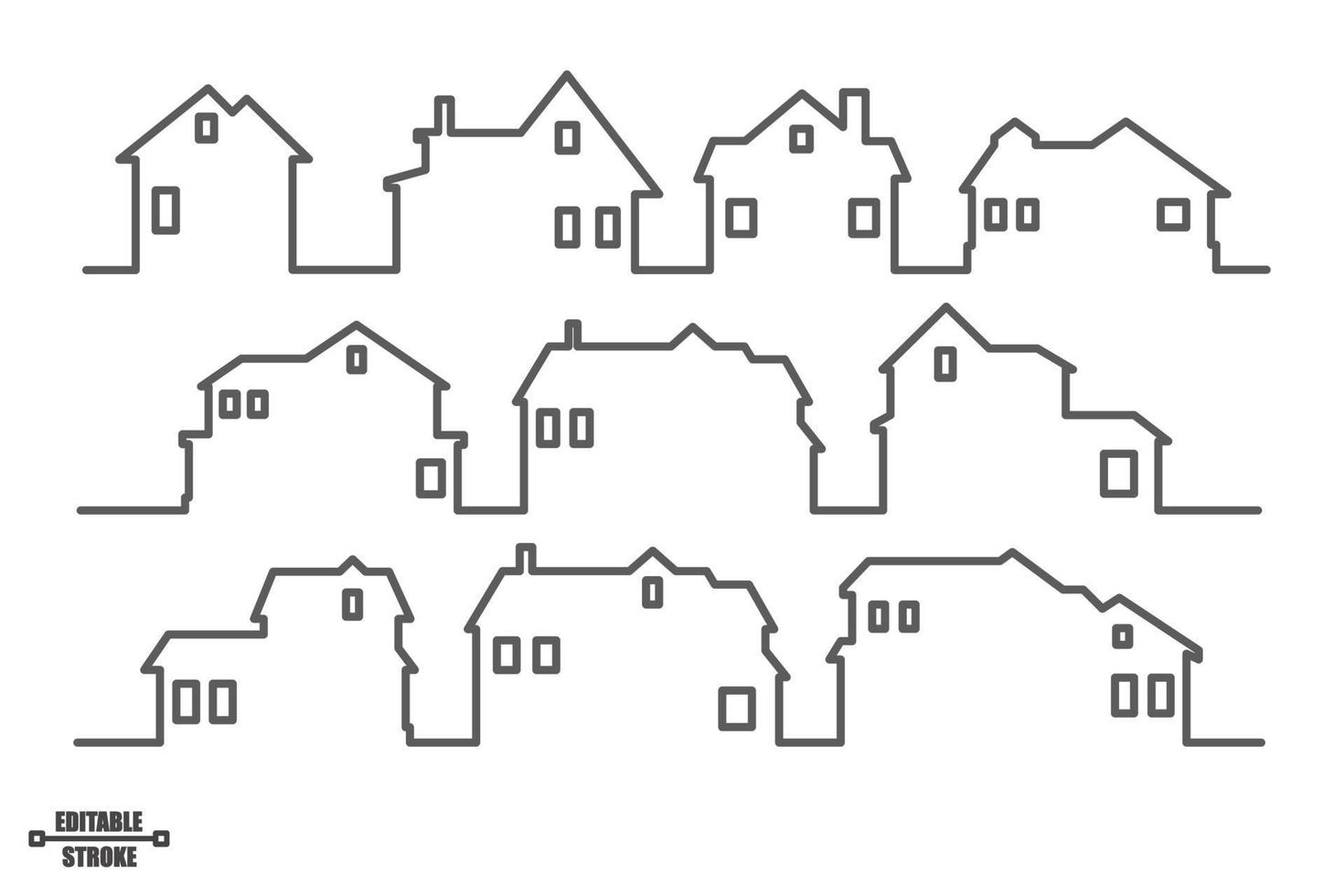 Gegend Häuser Gliederung Panorama- Landschaft. kontinuierlich einer Linie Gebäude Zeichnung Silhouette. minimalistisch Vektor Illustration.