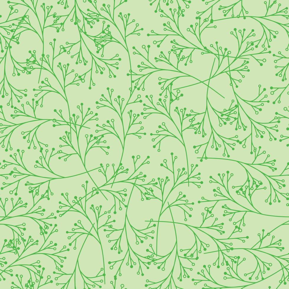 nahtlos Frühling Muster. Grün einfarbig Muster, Hand zeichnen Elemente wie Ast. Vektor Illustration.