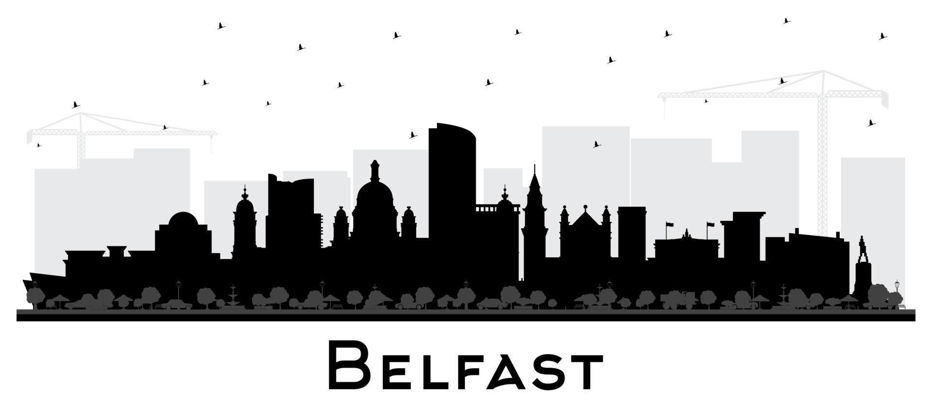 Belfast Nord Irland Stadt Horizont Silhouette mit schwarz Gebäude isoliert auf Weiß. Vektor Illustration. Belfast Stadtbild mit Sehenswürdigkeiten.