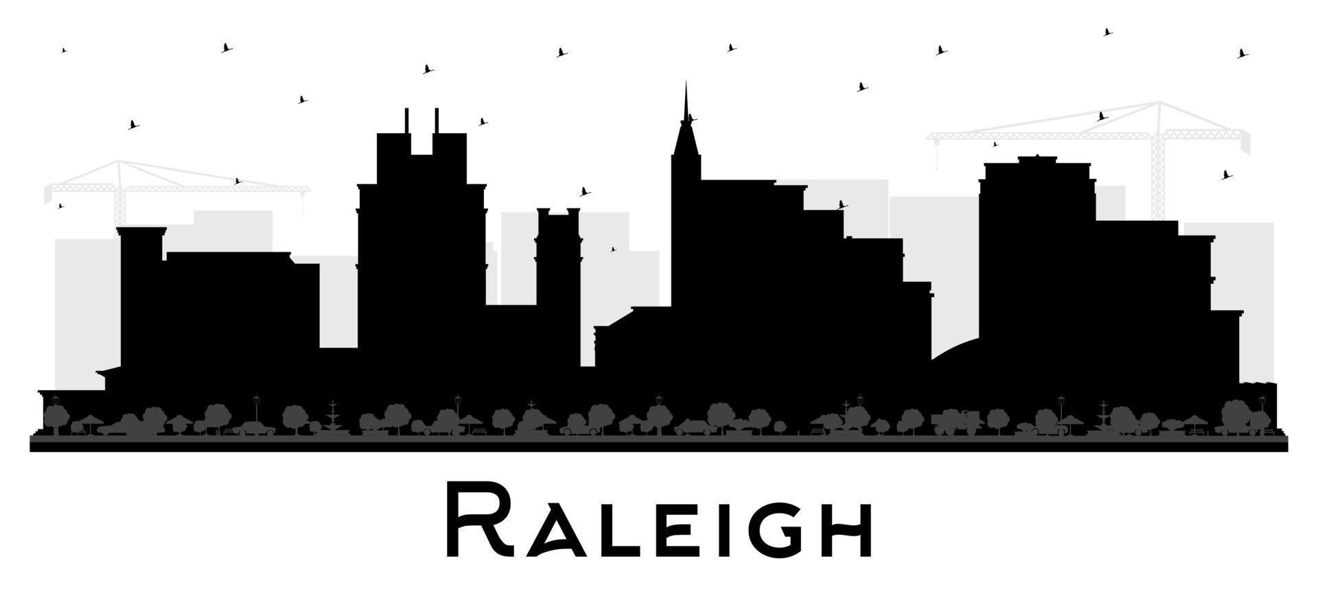 Raleigh Norden Carolina Stadt Horizont Silhouette mit schwarz Gebäude isoliert auf Weiß. Vektor Illustration. Raleigh Stadtbild mit Sehenswürdigkeiten.